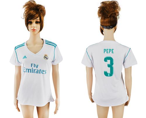 Women's Real Madrid #3 Pepe Home Soccer Club Jersey - Click Image to Close